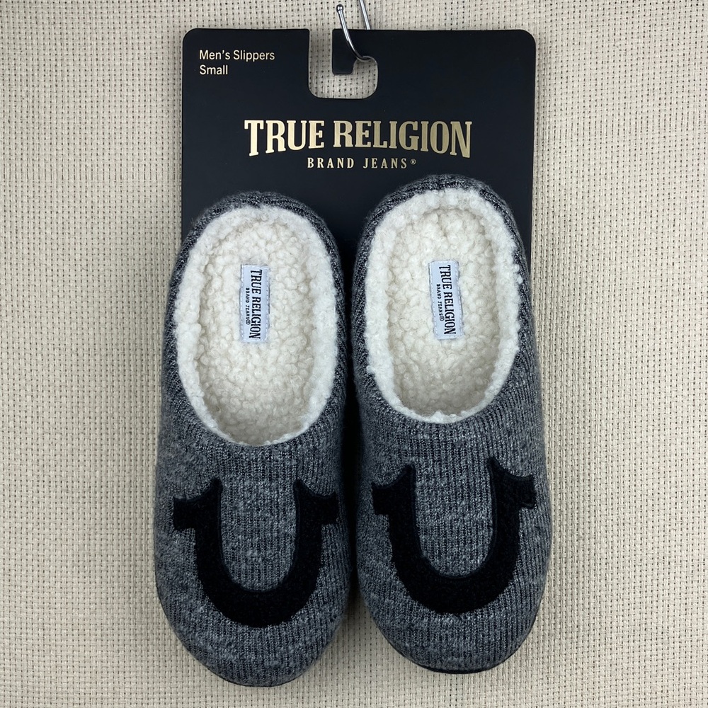 True Religion Horseshoe Slippers Gray Black NWT
